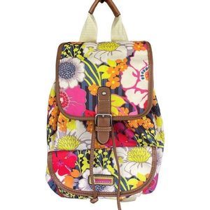 Lily Bloom Lightweight Colorful 100%‎ Recycled Poly Floral Print Backpack  EUC